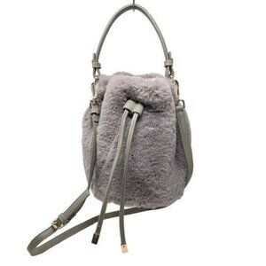 Street Level Plush Faux Fur‎ Grey Bucket Bag Small Crossbody Bag